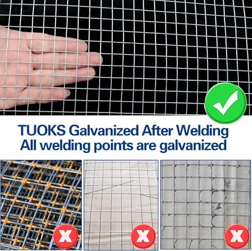 Hot-Dip Galvanized 1/2in Hardware Cloth 48x100ft 19G Chicken Wire Fencing | TUOKS Welded grid stays rigid; easily cut to shape around posts, rabbit enclosures, flower beds, and garden protection. - size: New 1/2 Inch 48in x 100ft