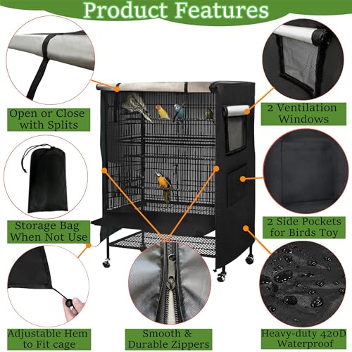 Bird Cage Cover Good Night for Medium Cage with Zipper, Bird Universal Pet Cover Good Night for Cats, Mink, Totoro, Parakeet, Parrot and Small Animals, Medium (20" L x 15" W x 39" H) - size: Medium (20"L x 15"W x 39"H)