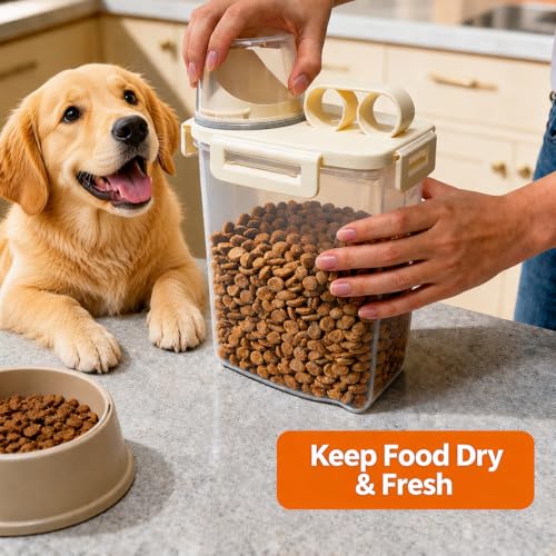 2 Lbs Small Cat Dog Food Storage Container for Bird Seed, Pet Food, 2 Pack | 2QT Versatile Dry Food Bin Portable Dispenser with Wide-Mouth Pour Spout for Rice, Flour, Cereal, Storage and Organization - color: Two Beige