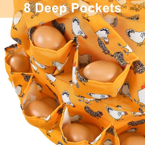 Egg Collecting Apron for Kids, Chicken Egg Apron with 8 Pockets, Eggs Aprons for Fresh Eggs for Hen, Duck, Goose - color: Yellow-flowered Chicken