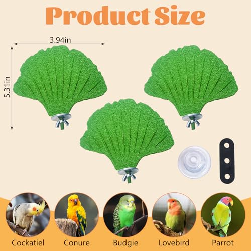 3PCS Bird Perch Bird Beak Grinding Stone with Suction Cups for Small Birds Foot Claws Trimmer Bird Stand Platform Parakeet Cage Perch Parrot Cage Accessories for Indoor Window Viewing (Green) - color: Green, size: Suction cup style