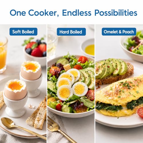 Tesslux Egg Cooker, Dual Layer 12 Egg Boiler, Soft Hard Poached, Black | LED Countdown Timer, Touch Control, Poaching Bowl, Omelet Maker, Two Trays, Vegetable Steamer, Auto Shut-Off, Buzzer Alert - color: Black