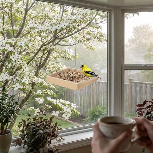 Lightweight Wooden Platform Bird Feeder with Drainage Tray | Wooden feeder keeps seeds fresh, lightweight 0.55LB tray design, attracts cardinals, woodpeckers and wild birds.