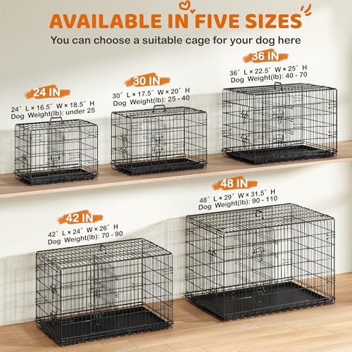 Yaheetech 48in Double Door Metal Dog Crate w/Divider for Puppy Indoor Use | Heavy-duty Sturdy Metal Frame, Easy Assemble, Fold Up for Travel, Removable Tray, Ideal for Puppies, Medium to Large Dogs - size: 48" L