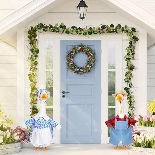 2 Set Porch Goose Outfit Spring Gardener Goose Clothes with Small Flower Pot for 23" Cement Outdoor Patio Yard Decor(Heart) - style: Heart