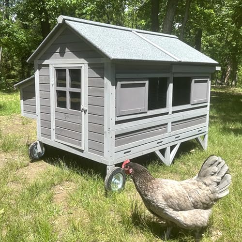 Chicken Coop Super Large Mobile Hen House with Wheels,Strong Iron Frame Outdoor Poultry Cage with Nesting Box,Duck Coop,Rabbit Cage Waterproof - size: 68.1"L x 53.9"W x 49.0"H