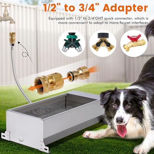 Automatic Dog Water Bowl Dispenser for Large Dogs Outdoor Auto Fill | Stainless Steel Automatic Livestock Water Trough Large Dog Waterer with Float Valve, for Chicken Geese Duck Goat Pig