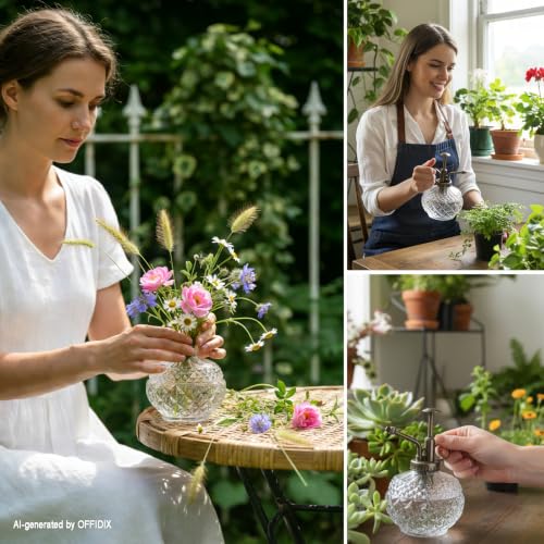 Plant Mister, Clear 10 oz Vintage Glass Spray Bottle with Plastic Top Pump | Transparent Plant Bottle 300ML, Fine Mist Small Decor Spritzer Watering Can, Indoor Outdoor Garden House Succulent Misters - color: G-Clear