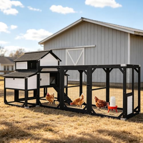 Extra Large Chicken Coop for 8-10 Chickens,Hen House with 6 Nesting Boxes | Reinforced L-bracket structure+galvanized wire mesh for predator protection.asphalt roof,multiple doors for easy cleaning - color: Black, size: 118.1"L x 53.5"W x 49.5"H