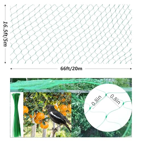 Kikhope Anti Bird Netting, 16.5 ft x 66 ft Garden Plant Netting for Protecting Vegetables, Plants and Fruit Trees from Birds and Animals - size: 16.5x66 ft