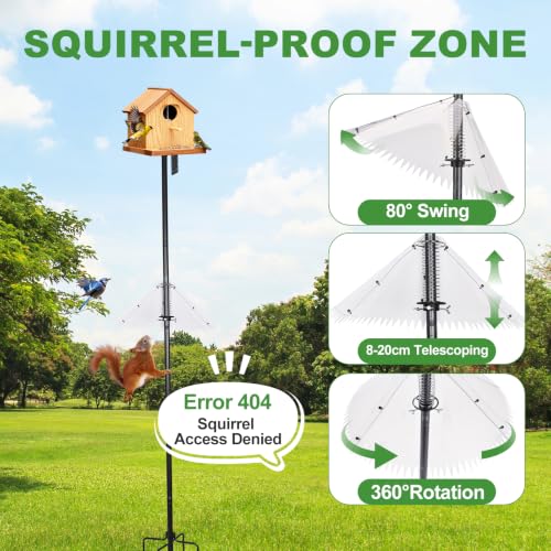 79" Heavy-Duty Bird Feeder Pole with Squirrel Baffle for Outdoors, Adjustable Bird Feeding Station Holds Multiple Feeders, Rust-Resistant Steel Pole with Bird House Pole Mount Kit - size: 79" Pole & Baffle