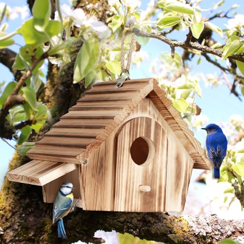 Bird Houses for Outside,Hanging Outdoor BirdHouses,Wood Bird Nesting Box House for Bluebird Humming Finch Wren Cardinals Garden