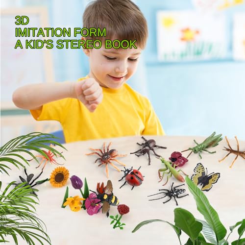 20Pcs Realistic Insect Toys Set with Flower and Bug Figures for Kid | Fake Bug Toys, Ideal for Halloween, Birthday Party Favors, Cupcake Topper, Education, April Fool's Day Prank Gifts, Non-toxic - style: Insect