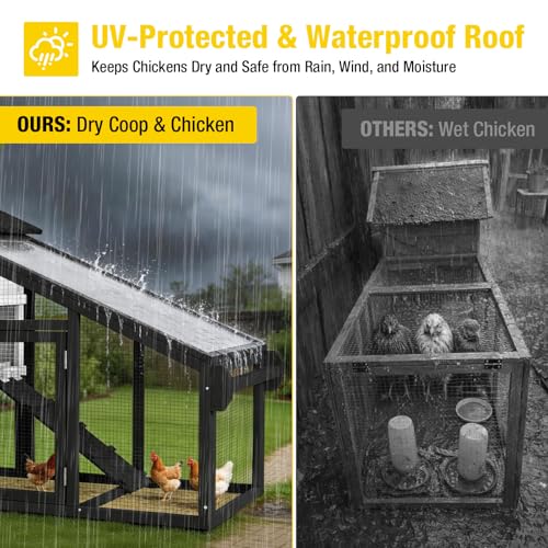 Aivituvin Mobile Chicken Coop with Wheels for 2-4 Chickens, Backyard Expandable Chicken House Duck Cage with Run, 2 Nesting Boxes, Easy Clean Pull-Out Tray, Leak-Resistant Asphalt Roof, 72.3"(Black) - color: Black, size: 72.3"L x 26.0"W x 39.4"H