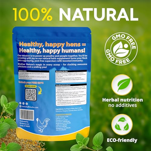 Buff Clucks Herbs Supplement for Chicken Food Natural Poultry Feed, 12 oz | Healthy Chick Snacks for Daily Wellness Feather Quality Egg Production Plant Based Chicken Herbs for Feed Treats for Chickens - size: 12 Ounce (Pack of 1)