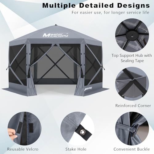 MASTERCANOPY 12x12FT Pop Up Gazebo Screen Tent - Instant Screen House with Netting, Quick Set, Outdoor Canopy Shelter with Carry Bag for Camping, Backyard & Patio (Gray) - color: Gray, size: 12x12 ft