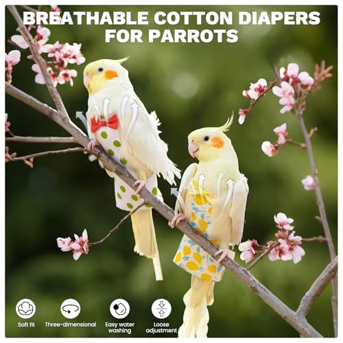 QBLEEV Bird Diapers, Reusable Cockatiel Flight Suit with Adjustable Straps | Parrot pigeon pants urine wet leakproof lining nappy clothes, indoor & outdoor poop control for conures sun parakeet - color: Owl, size: S