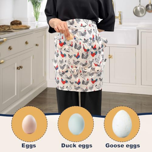 Egg Apron, Egg Collecting Apron with 12 Pockets for Fresh Eggs - Gathering Eggs from Chickens, Ducks, and Geese - color: White