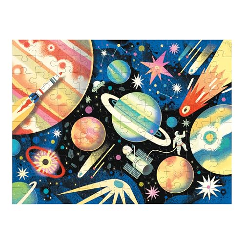 Mudpuppy Space Mission 100 Piece Double-Sided Puzzle – Two Fun Puzzles in One!, Colorful Illustrations of Your Favorite Cosmic Scenes, 22" x 16.5", Ages 6+ - style: Space Mission