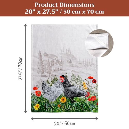 Maison d' Hermine Kitchen Towels Set of 3 Reusable 100% Cotton 27.50" x 20" | Cloth Tea Dish Towels Absorbent with Hanging Loop for Kitchen Dining Party Wedding Hotel Home Spring Summer - Basse Cour - color: 026 - Basse Cour