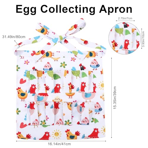 Egg Collecting Apron for Kids, Chicken Egg Apron with 8 Pockets, Eggs Aprons for Fresh Eggs for Hen, Duck, Goose - color: Cartoon Chicken