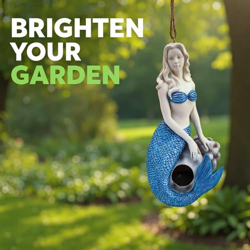 Spoontiques - Birdhouse - Garden Décor - Decorative Bird House for Yard and Garden Decoration - Hanging Novelty for Outdoor Patio - Mermaid Birdhouse, Blue - color: Mermaid