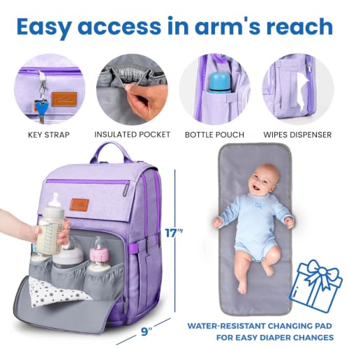 Baby Shower Gifts for Mom - Diaper Bag Backpack - 16 Organizer Pockets Baby Diaper Bag w/ Insulated Bottle Holders & Wipes Pocket, Large Capacity Baby Bag Backpack - Waterproof & Easy to Clean, Purple - color: K. Purple, style: Classic