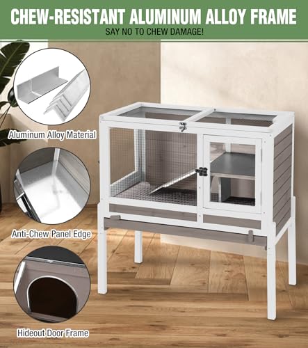 Guinea Pig Cage Indoor with Chew-Proof Edges, Clean Deep Tray | Rabbit cage with leakproof PVC layer, detachable legs, openable roof, multiple ventilated doors, Brown - color: Brown