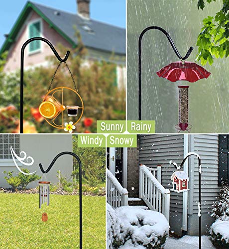 76 Inch Tall Shepherd Hooks with 5-Forked Base, Adjustable Heavy Duty Bird Feeder Pole Stand Hanger for Outdoor, Shiny Black, 1 Pack - size: 76 inch, style: 1pcs