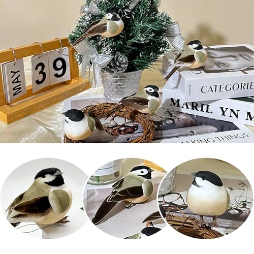 LWINGFLYER Artificial Birds Realistic Chickadees 2 Pack Clip on Foam Feathered Bird Ornaments Figurines for Christmas Tree Decoration Wreaths Crafts Party Home Decor - color: Chickadees