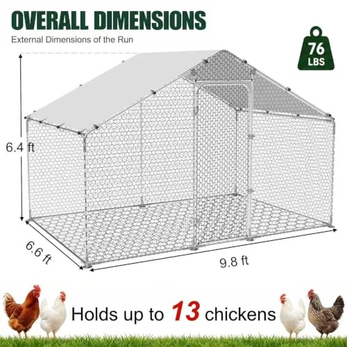 HERBAN 2026 Upgraded Large Metal Chicken Coop with All-Around Hardware Cloth, 117.6" × 79.2" × 76.8" Walk-in Outdoor Chicken Run Pen for Backyard with Cover, Spire Roof Poultry Cages for Outside - size: 117.6" × 79.2" × 76.8"