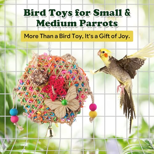 Bird Toys, Parakeet Foraging Toy, Hanging Chewing Toy, Bird Cage Accessories – Suitable for Cockatiels, Budgies, Lovebirds, Conures and Other Small Parrots - color: 3 pieces bamboo