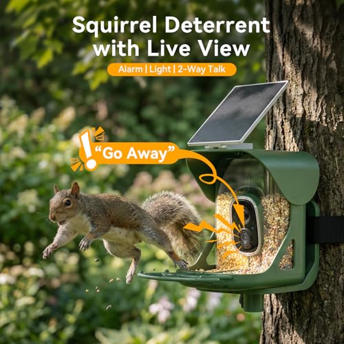 Smart Bird Feeder with Camera, 11000+ AI Bird Recognition, 2K HD Color Night Vision, IP65 Waterproof Solar Powered Bird Feeder with 142° Wide Angle, Motion Detection for Outdoor Garden, Ideal Gift