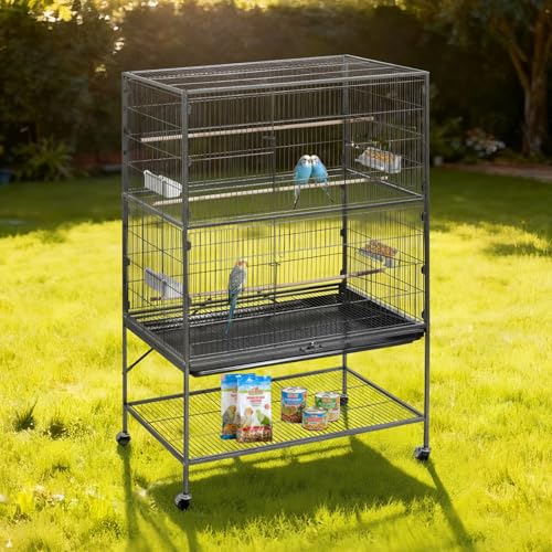 VEVOR Bird Cage, 36.6 x 22.8 x 59.5 inch, Flat Top, Wrought Iron Bird Flight Cage with Perches, Slide-Out Tray and Plastic Feeders, for Blue Tit, Cockatiel, Canary, Monk Parakeet, African Grey Parrot - size: 36.6"L x 22.8"W x 59.5"H