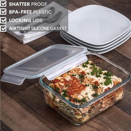 Razab 3300 ml / 112 oz Large Glass Food Storage Containers with Lids, Airtight, Leakproof, BPA Free - Ideal for Meal Prep, Store Leftover & Lunch, Baking Casserole - Freezer, Microwave & Oven Safe - color: Light Blue