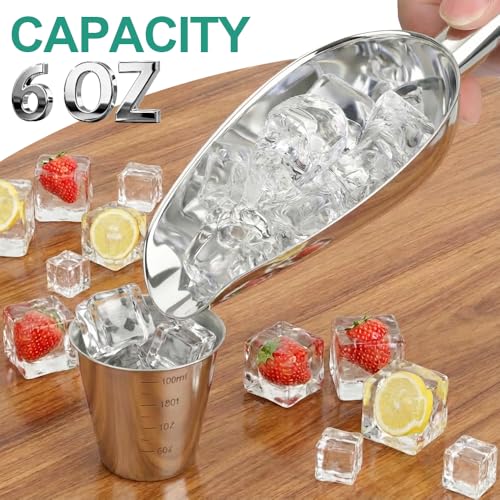 6 Oz Upgraded & Thickened Stainless Steel Ice Scoop, Kitchen Ice Scooper | For Ice Maker, Freezer, Ice Bucket, Bar, Wedding, Pet Food - Sturdy, Rust-Resistant, Dishwasher-Safe by Ozidstu