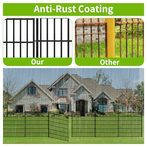 Toolterritary 10 Panels No Dig Garden Fence with Gate, 32 in(H) X24.2 ft(L) Metal Fence Panels, Thickened Rustproof Garden Fencing, Animal Barrier Fence for Dogs, Rabbits, and Patio - size: 32 in(H)×29in(L)