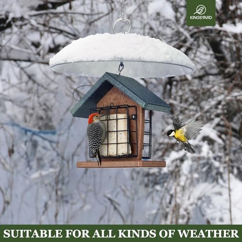 Kingsyard Weather Squirrel Baffle for Bird Feeder Hanging, Rain Guard Cover | 11.5 in, Made of Sturdy Plastic, Metal Hook, Ready to Use, Fits Most Feeders Outdoors, Weatherproof, Easy to Clean, Clear - color: Clear