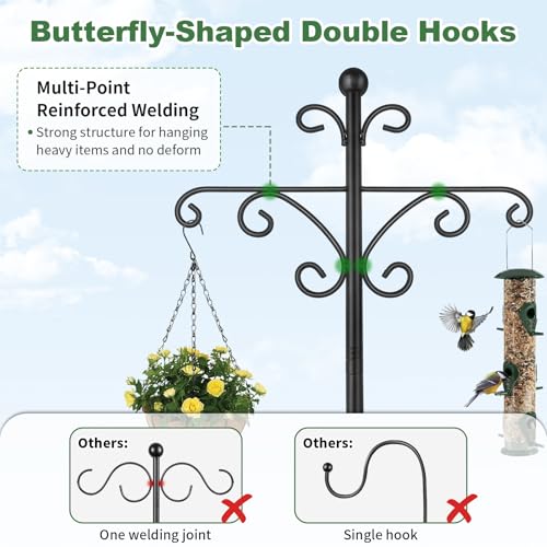 Shepherds Hooks for Outdoor, 2 Pack 76 Inch Heavy Duty Double Shepherds Hook for Bird Feeder, Garden Plant, Solar Light Lantern - size: 76 inch