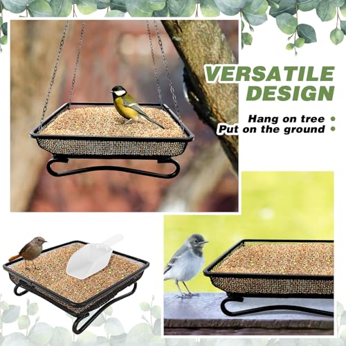3 Pcs Platform Bird Feeder with Scoop, 6.7 x 6.7 x 2.2 in Ground Bird Feeder Tray Metal Square Squirrel Feeders Rust Resistant Mesh Seed Tray for Outside Wild Birds Dove | 6.7 x 6.7 x 2.2 in Rust Resistant Mesh Seed Trays For Wild Birds, Doves, Squirrels,