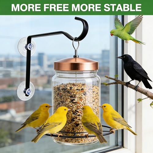 2 Pack Heavy Duty Window Bird Feeder Hooks, Dual Suction & Screw Mount Metal Hanging Hooks, High Load Bearing Rustproof for Bird Feeders, Wind Chime & Outdoor Garden Decor (Bird Feeder Not Included) - color: 2Pcs-(Bird Feeder Not Included)
