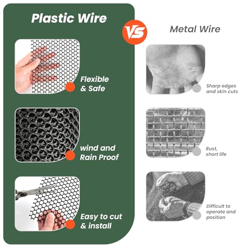 Toolterritary Plastic Wire Mesh,16IN x 50FT Chicken Wire Fencing for Floral Arrangements, Chicken Wire Mesh for Crafts with 100 Pcs Zip Ties,Gaden Netting for Dogs, Deers, Poultry - color: Black, size: 16IN x 50FT
