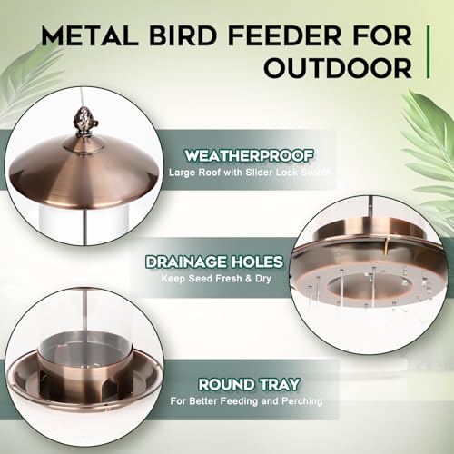 Gbekery Metal Bird Feeders for Outdoors Hanging, Weather Resistant Wild Bird Feeder with 360 Degree Feeding Tray, Copper - color: Copper