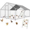 Large Metal Chicken Coop with Cover, Outdoor Walk-in Cage | Spire roof chicken run with waterproof UV-resistant cover, 118.9 × 118.9 × 77.6 in enclosure for poultry - size: 118.9"L x 118.9"W x 77.6"H