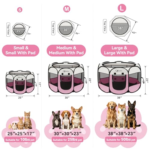 Sieidihit Dog Cat Pet Playpen Puppy Crate Cage Indoor Outdoor, Medium Pink | Nursing Rest Zone Recovering Pet Quarantine Room Portable Pop Up Easy to Set up lightweight Carrying Bag Wide applicability - color: Pink