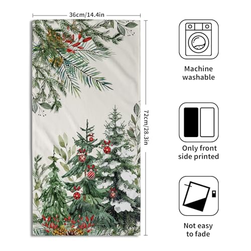 Christmas Tree Hand Towels Set of 2, 14x28 in Winter Forest Pine Cones Picks Bells Absorbent Quick Drying Kitchen Tea Towel Washcloths for Bathroom Hotel Holiday Seasonal Decor - color: Winter Xmas Tree