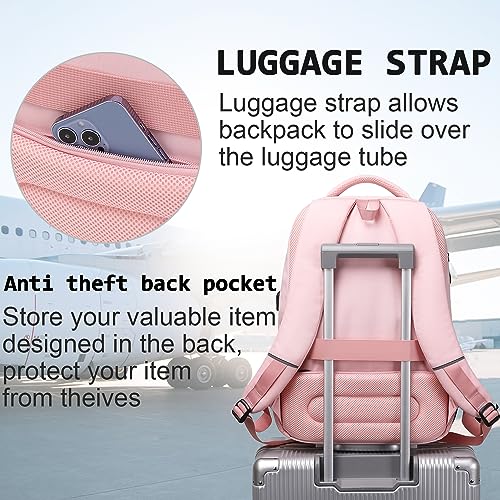 Laptop Backpack,Business Travel Anti Theft Slim College Backpack | Water Resistant Durable Computer Bag Gift for Women & Men Fits 15.6 Inch Laptop and Notebook - Light Pink - color: Light Pink, size: 15.6 Inch, style: Laptop