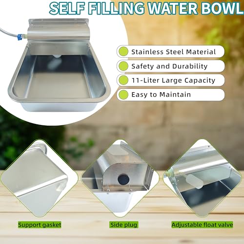 Stainless Steel Automatic Dog Water Dispenser,Adjustable Float Valve | 3 Gallons Indoor&Outdoor Dog Water Bowl Self-Filling Water Auto Fill for Dogs Livestock Chicken,Anti Tip, Wide Drinking Area - size: Large - Adjustable Water Level