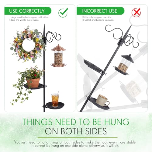 1 Set Upgraded 75.9" Shepherds Hook for Bird Feeder, Hanging Plant Wind Chime Stand, Metal Adjustable Standing Pole Holder for Indoor Outdoor, with 2 Rack & Weight Bag (3 Hooks) - style: 3 Hooks