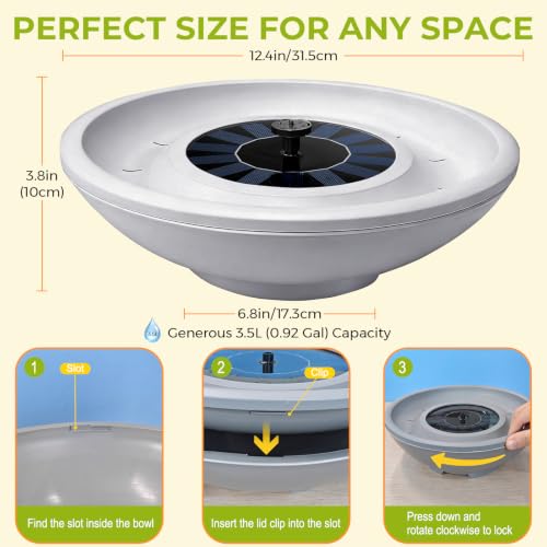 Solar Fountain Bird Bath for Outside Gray 12.5" Ground Level Bird Bath Tabletop Water Bowl with 6 Nozzles Bird Bath Bubbler for Hummingbird Wild Birds Outdoors Garden Patio Lawn Decor